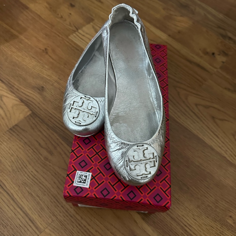 Tory Burch Silver Ballet Flats